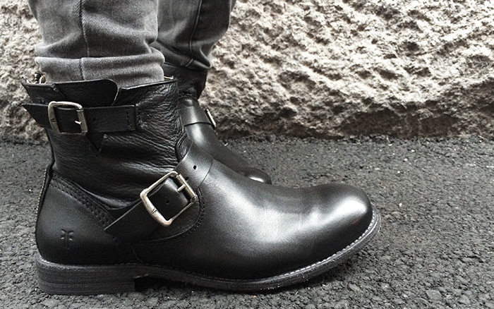frye boots on the streets of boston